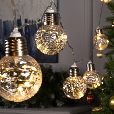 УЦЕНКА Гирлянда «Нить» 3 м с насадками «Лампочки шары», IP20, прозрачная нить, 80 LED, свечение тёплое белое, 8 режимов, 220 В