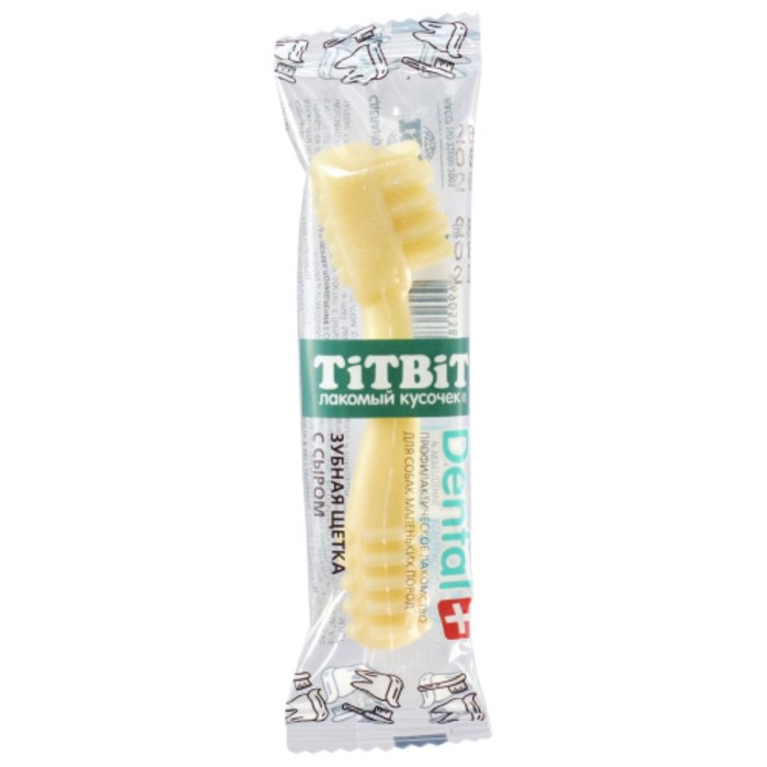 ДЕНТАЛ+ Зубная щетка для собак Titbit для маленьких пород, с сыром 15 г - Фото 1