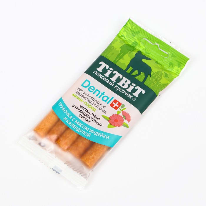 ДЕНТАЛ+ Трубочка для собак Titbit для мини-пород, с мясом индейки 20 г - Фото 1