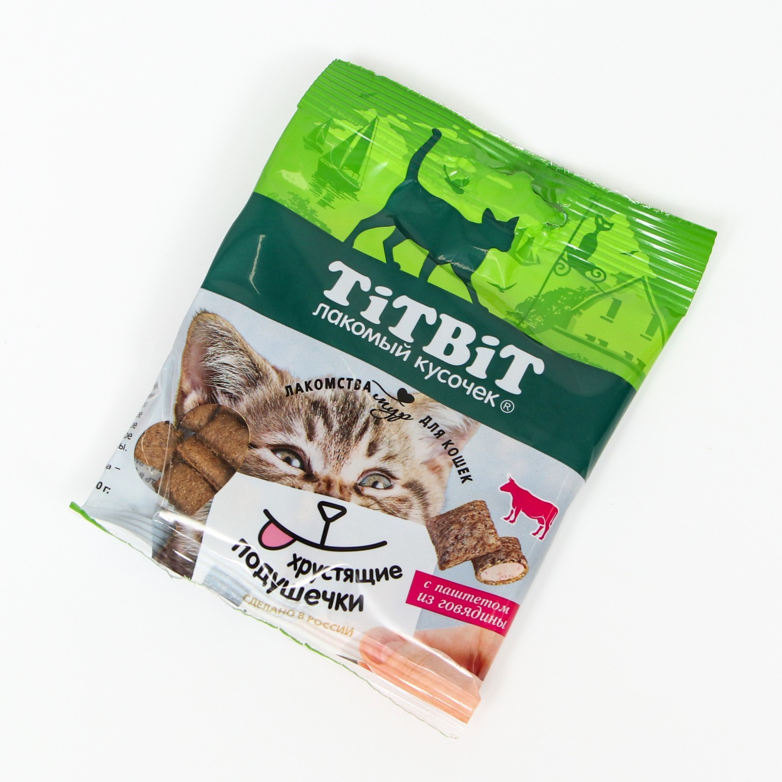 Хрустящие подушечки TitBit для кошек, с паштетом из говядины, 30 г ...