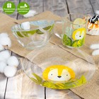 Набор детской посуды Доляна «Львёнок», 3 предмета: миска 450 мл, тарелка d=20 см, кружка 200 мл, стекло, прозрачный, жёлтый - Фото 1