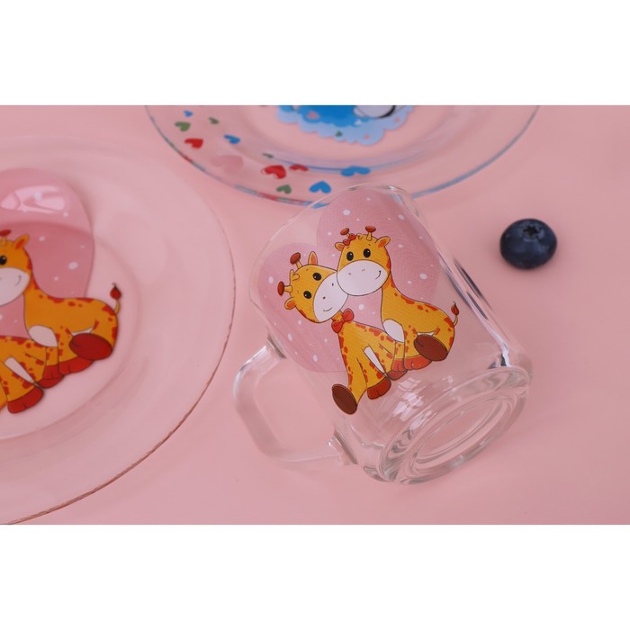 Набор детской посуды Доляна «Жирафы», 3 предмета: миска 450 мл, тарелка d=20 см, кружка 200 мл - фото 1907336233
