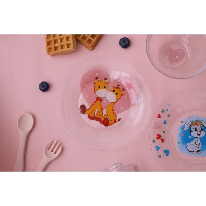 Набор детской посуды Доляна «Жирафы», 3 предмета: миска 450 мл, тарелка d=20 см, кружка 200 мл - фото 1886728971