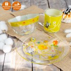 Набор детской посуды Доляна «Лесные забавы», 3 предмета: миска 450 мл, тарелка d=20 см, кружка 200 мл, стекло, прозрачный, жёлтый - Фото 1