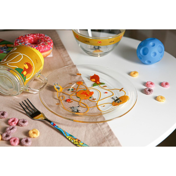 Набор детской посуды Доляна «Лесные забавы», 3 предмета: миска 450 мл, тарелка d=20 см, кружка 200 мл - фото 1910270229