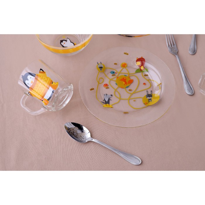 Набор детской посуды Доляна «Лесные забавы», 3 предмета: миска 450 мл, тарелка d=20 см, кружка 200 мл - фото 1895593190
