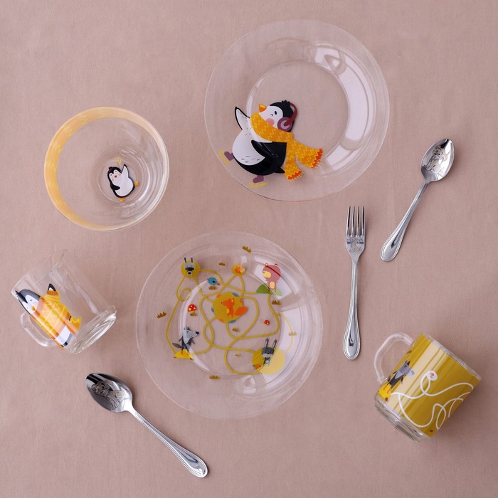Набор детской посуды Доляна «Лесные забавы», 3 предмета: миска 450 мл, тарелка d=20 см, кружка 200 мл - фото 1910270233