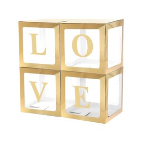 Набор коробок для воздушных шаров Love, золото, 30х30х30 см, 4 шт.