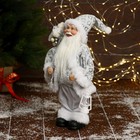 Дед Мороз "В белой шубе ромбик блеск, с фонариком и подарками" 16х30 см - фото 26976555