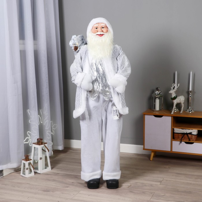 Дед Мороз &quot;В белой шубе ромбик блеск, с фонариком и подарками&quot; 45х150 см