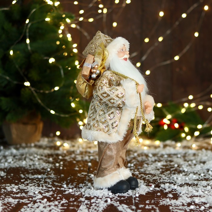 Дед Мороз "В золотой шубе, с ремешком, и подарками" 30х16 см - фото 1908797009