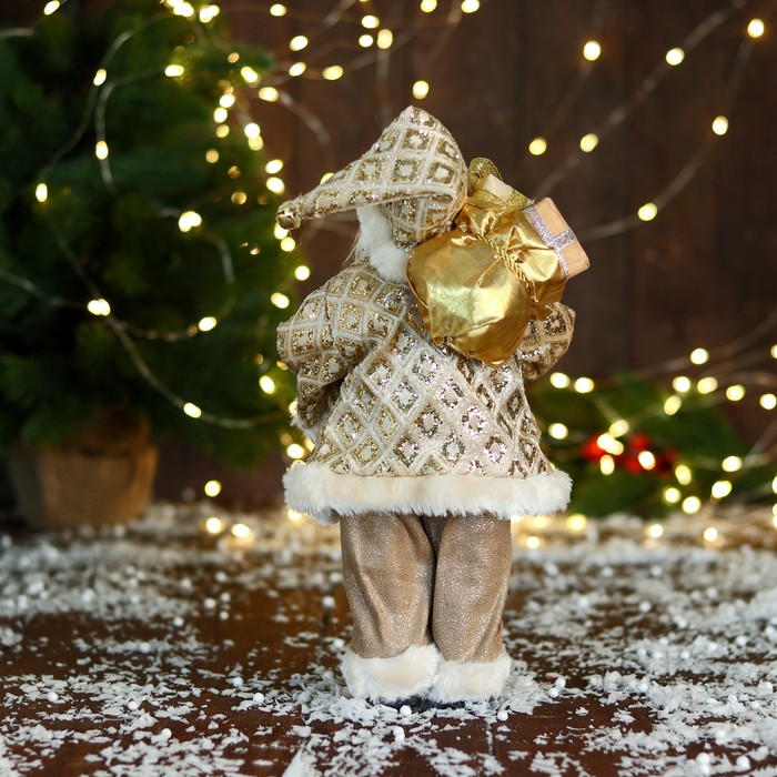 Дед Мороз "В золотой шубе, с ремешком, и подарками" 30х16 см - фото 1908797010