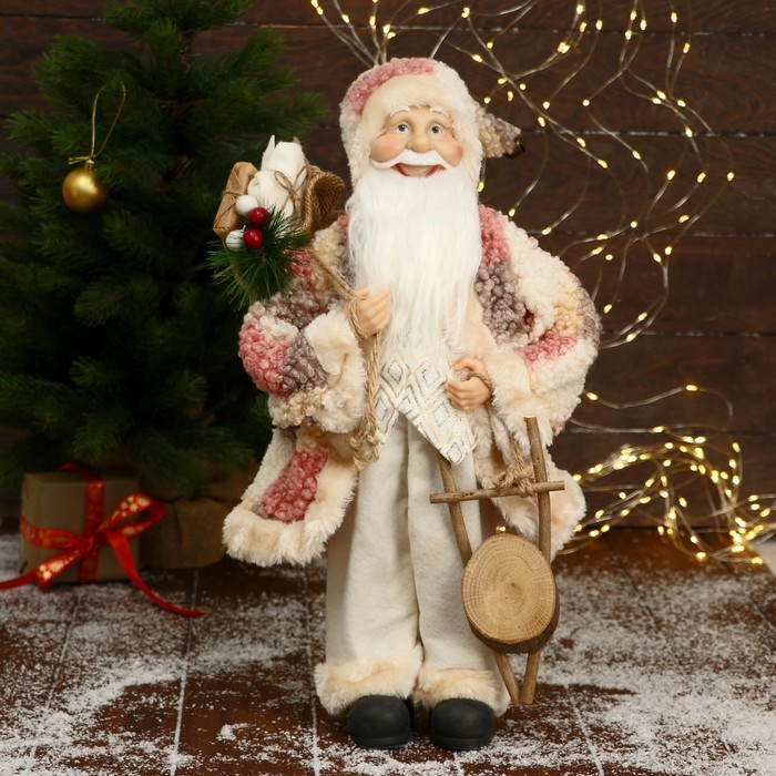 Дед Мороз "В клетчатой  шубе, кофте ромбик, с подарками" 25х45 см - Фото 1