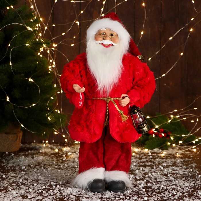 Дед Мороз "В красной шубе с пояском, с фонариком" 25х45 см - Фото 1
