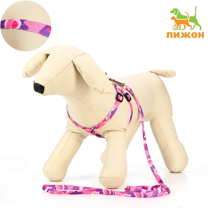 Комплект «Камуфляж», капрон, ширина 1 см, шлейка 21-35 см, поводок 120 см, капрон, розово-фиолетовый - Фото 1