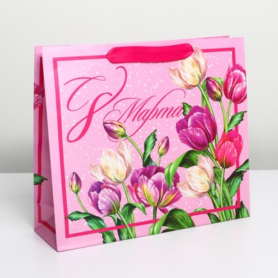 Пакет подарочный ламинированный, упаковка, «8 марта», M 30 х 26 х 9 см