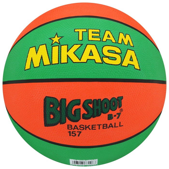 Мяч баскетбольный MIKASA 157-GO, размер 7, резина, бутиловая камера, нейлоновый корд, цвет зелёный/оранжевый - Фото 1