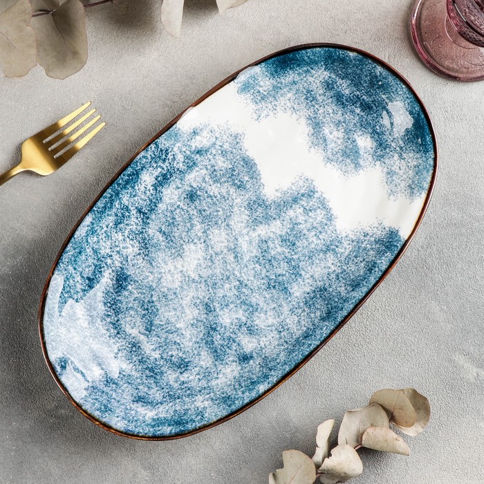 Блюдо керамическое сервировочное «Море», 30,5x17,5 см, цвет синий - Фото 1