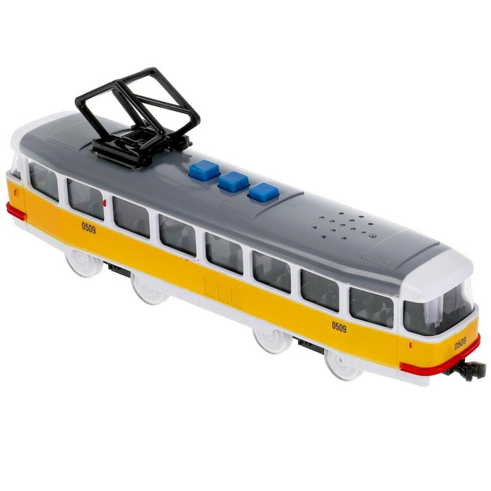 Модель «Трамвай», 21,5 см, 3 кнопки, свет-звук, инерция, цвет жёлтый - фото 1886729973