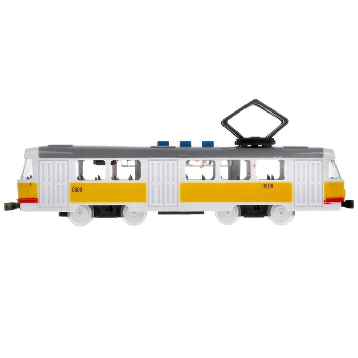 Модель «Трамвай», 21,5 см, 3 кнопки, свет-звук, инерция, цвет жёлтый - фото 1907337195