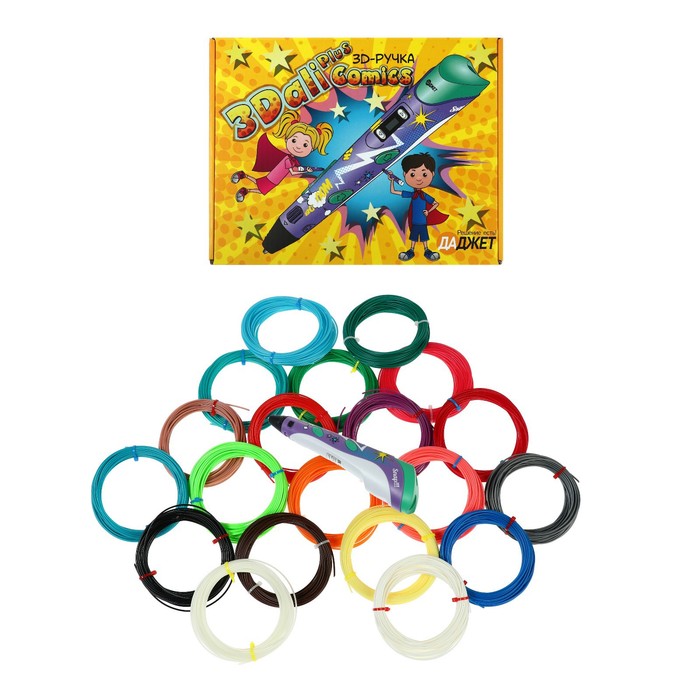 3D ручка 3Dali Plus Comics, ABS и PLA, + пластик ABS-20, 20 цветов по 10 метров - Фото 1