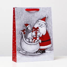 Пакет ламинированный "Дед мороз и пингвинёнок", 31 x 42 x 12 см 6854071