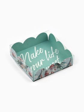 Коробка для печенья, кондитерская упаковка с пластиковой крышкой, Make your life sweet, 10.5 х 10.5 х 3 см (комплект 5 шт)