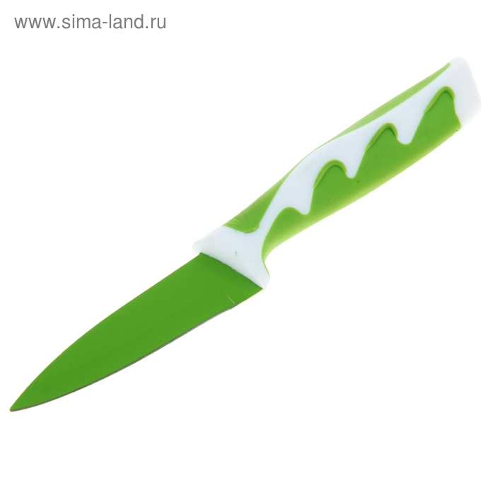 Нож кухонный с антиналипающим покрытием Доляна «Волна», лезвие 9 см, ручка soft-touch, цвет зелёный - Фото 1