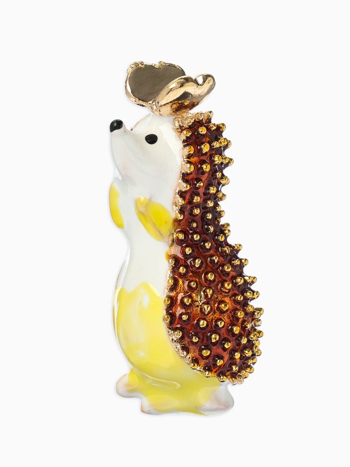 Брошь «Ёжик», с бабочкой, цветная в золоте - Фото 1