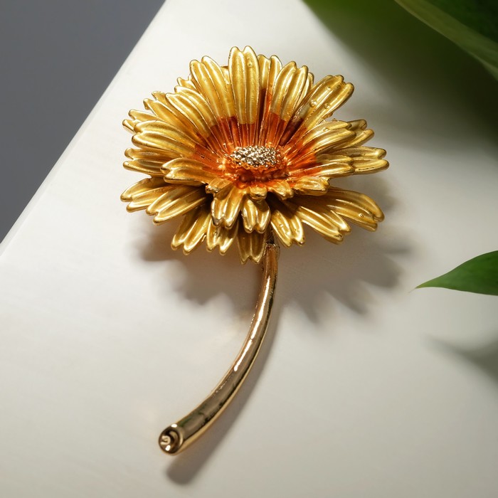 Брошь «Цветок» пушистый, цвет золотой - Фото 1