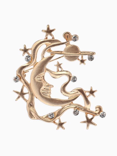 Брошь «Космос», белая в матовом золоте