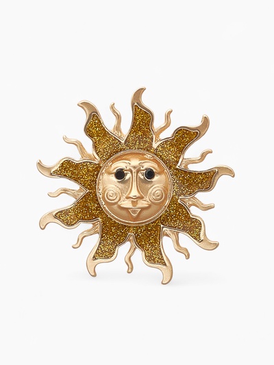 Брошь «Солнце», чёрная, золотой в матовом золоте