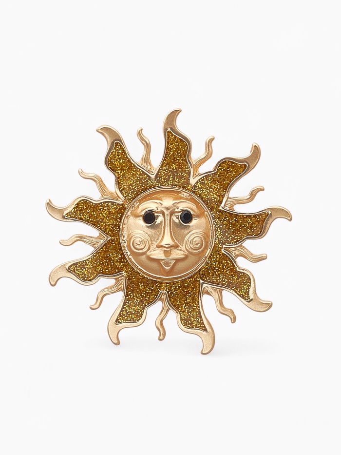 Брошь «Солнце», цвет чёрно-золотой в матовом золоте - Фото 1