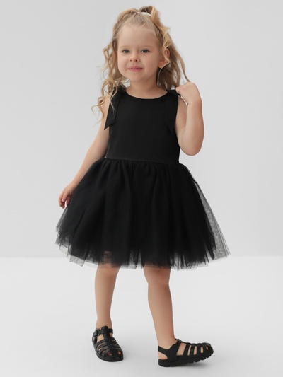 Платье нарядное для девочки MINAKU: PartyDress, однотонное, чёрное, рост 110-116 см