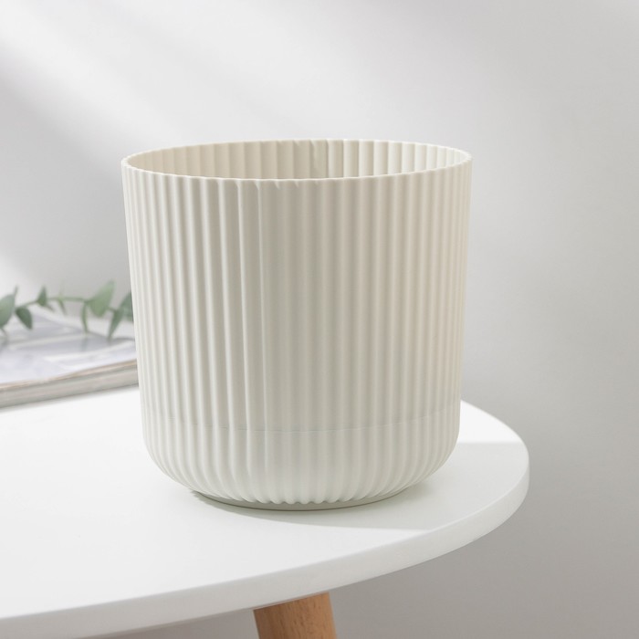 Горшок для цветов с поддоном «Вельвет», 1.6 л, d=14 см, цвет белый ротанг - Фото 1