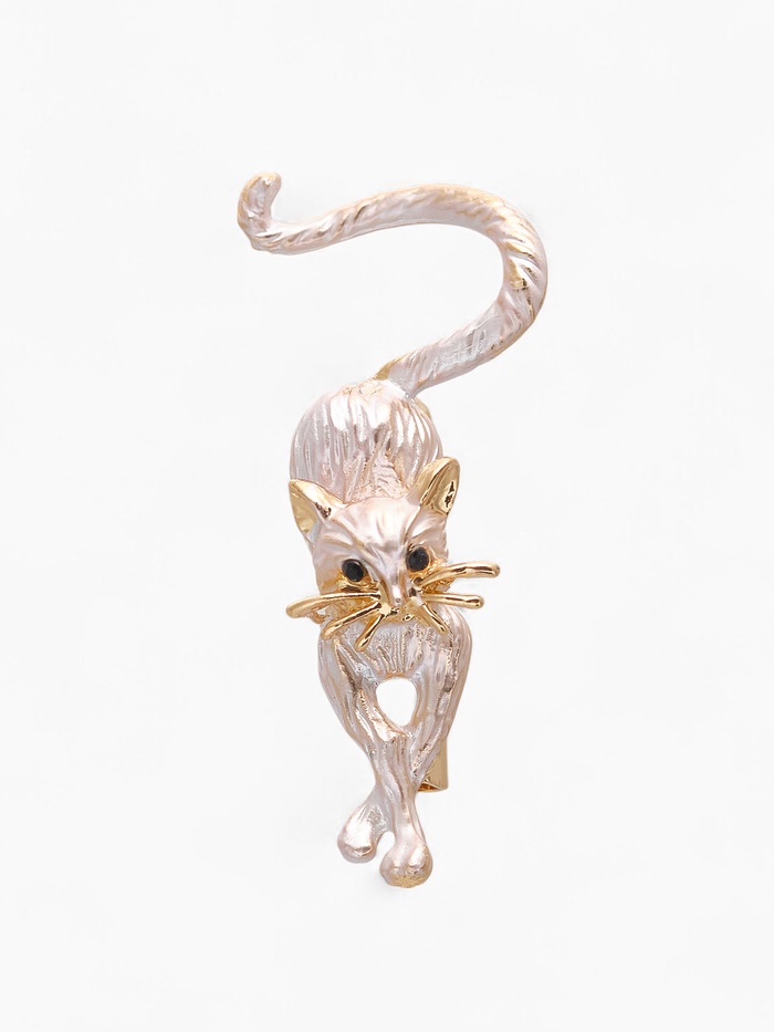 Брошь «Кошка» грация, цвет матовый белый в золоте - Фото 1