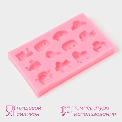 Молд для заливки «Машинки», силикон, 12 ячеек, 14.5×8.8×1.8 см, розовый
