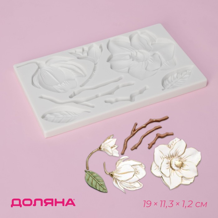 Молд для заливки Доляна «Магнолия», силикон, 8 ячеек, 19×11.3×1.2 см, белый - Фото 1