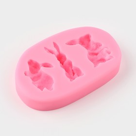 Молд для заливки Доляна «Кролик», силикон, 3 ячейки, 8?5?1 см, розовый (комплект 2 шт)