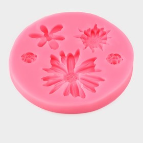 Молд для заливки «Цветочное ассорти», силикон, 5 ячеек, 10.5×1 см, розовый