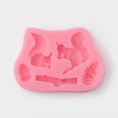 Молд Доляна «Белочка и орешки», силикон, 10×7×1,5 см, цвет розовый