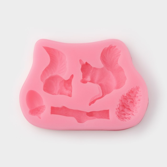 Молд Доляна «Белочка и орешки», силикон, 10×7×1,5 см, цвет розовый - Фото 1