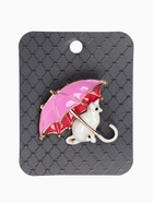 Брошь «Кошка» под зонтом, цвет бело-розовый в золоте - фото 23535823