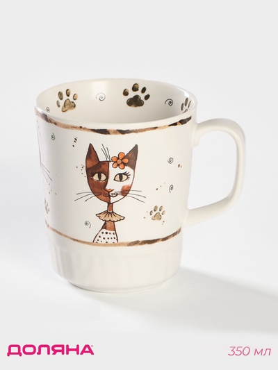 Кружка Доляна «Коты-аристократы», 350 мл, фарфор, белая