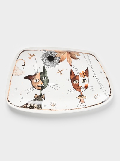 Блюдо фарфоровое сервировочное Доляна «Коты-аристократы», 30×18.5 см, белое