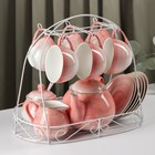 Сервиз фарфоровый чайный Доляна «Млечный путь», 15 предметов: 6 чашек 220 мл, 6 блюдец d=13,5 см, молочник 300 мл, сахарница 350 мл, чайник 1000 мл, цвет розовый - Фото 1