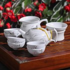 Набор для чайной церемонии керамический «Полёт», 10 предметов: 6 пиал 20 мл, чайник 150 мл, чахай 210 мл, чахэ с подставкой 80 мл, цвет белый - фото 9472796