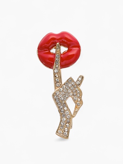 Брошь «Жест», красно-белая в золоте