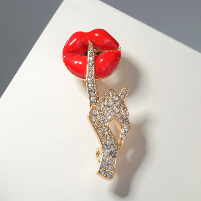 Брошь «Жест», красно-белая в золоте - Фото 1