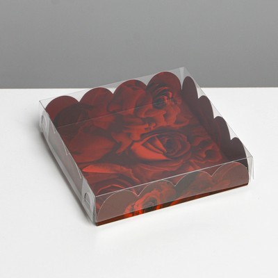 Коробка для печенья, кондитерская упаковка с PVC крышкой, «Розы», 13 х 13 х 3 см